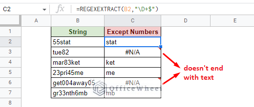 finding strings that end with text using regexextract in google sheets