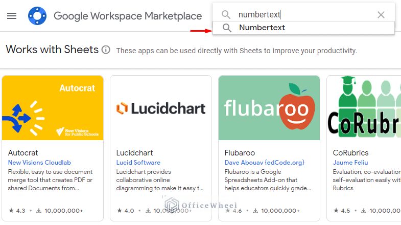search for numbertext in the marketplace window