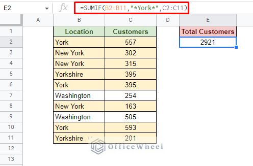 sum of cells that contains specific text in a string in google sheets with sumif function