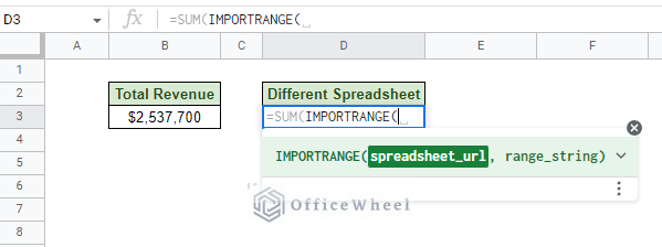 opening the sum and importrange functions in google sheets