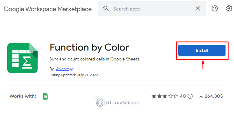 install the function by color add-on to google sheets