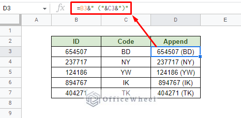using concatenate operator to append text in google sheets