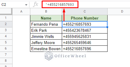 format cell values as text using the apostrophe symbol in google sheets