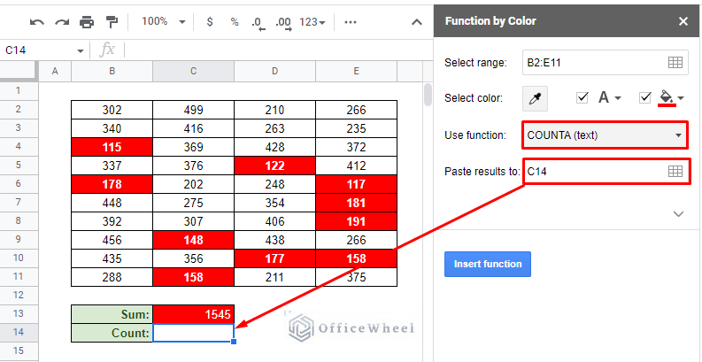setting the count condition and result location
