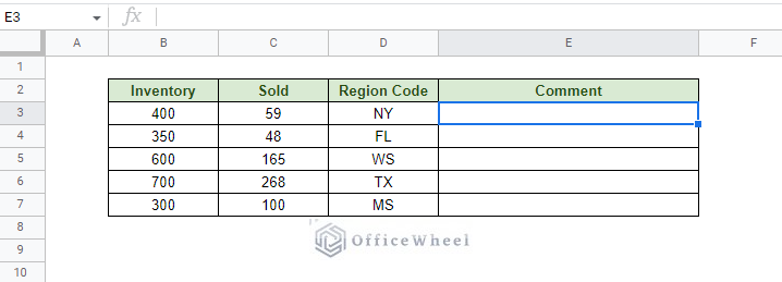 sample worksheet with inventory data