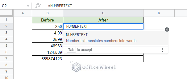 the numbertext add-on has been added to google sheets