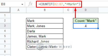 count all occurrences of a text in google sheets using countif function