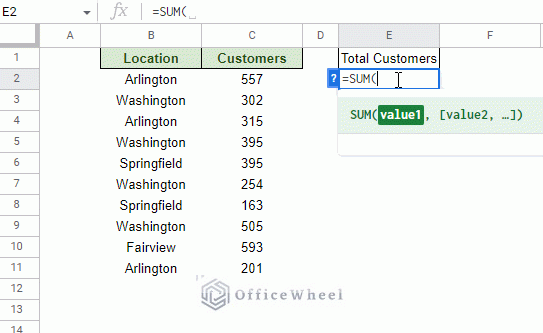 selecting the entire column in the sum function of google sheets
