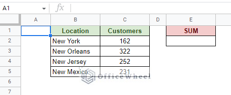 sample worksheet of location and customer numbers