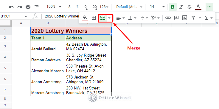 merge cells to fit text in google sheets