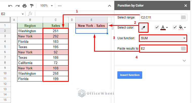 conditions set o sum colored cells in google sheets using add-on