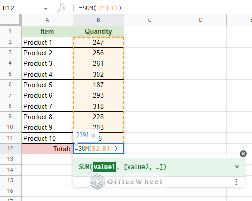 automatically generating a sum function to add numbers in google sheets