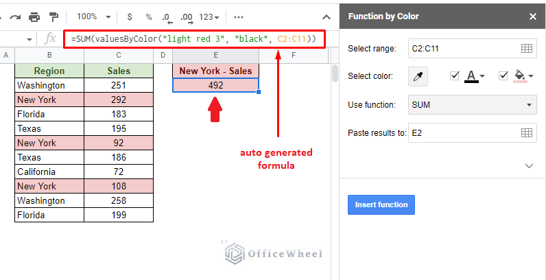 how to sum colored cells in google sheets using the function by color add-on