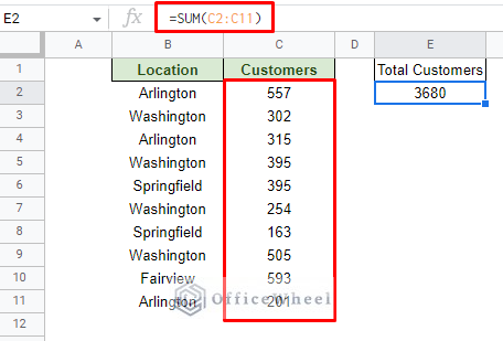 limiting the column range for the sum function