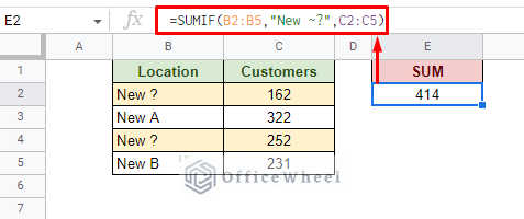 sum of cells that contain ? in google sheets
