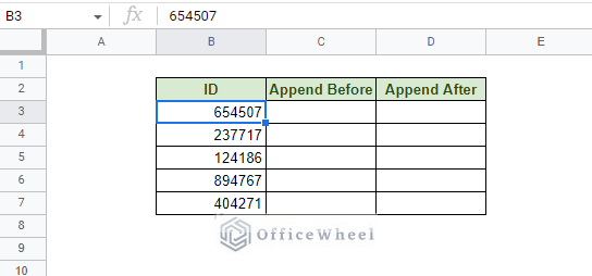 sample worksheet with id numbers