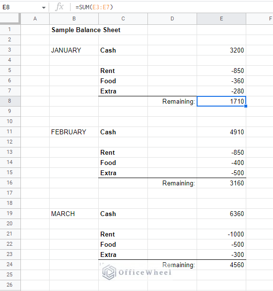 sample worksheet of a balance sheet