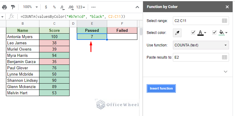 count cells with color in google sheets using the function by color add-on 