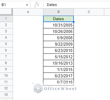 sample list of dates 
