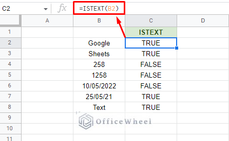 using the istext function to determine whether a value is a text or not