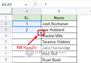 the fill handle of google sheets
