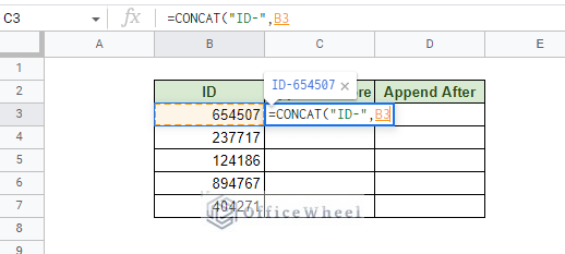 referencing value to the concat function in google sheets