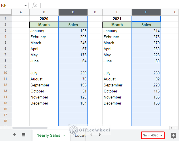 the status bar can sum multiple selected columns in google sheets