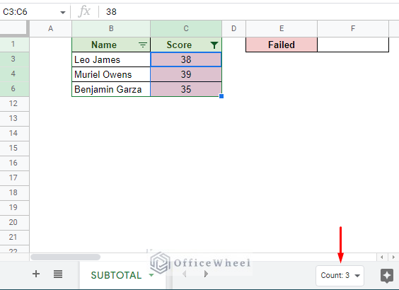 google sheets can show the count of selected cells by default