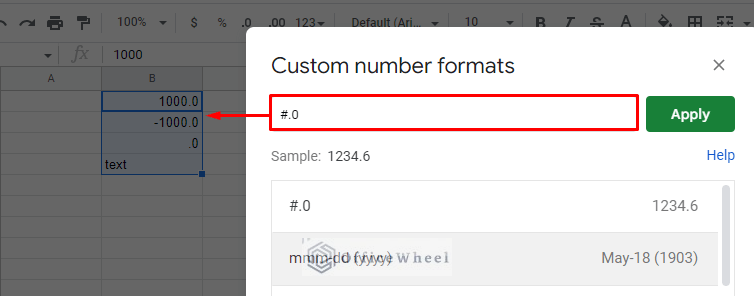 applying custom number format to values in google sheets