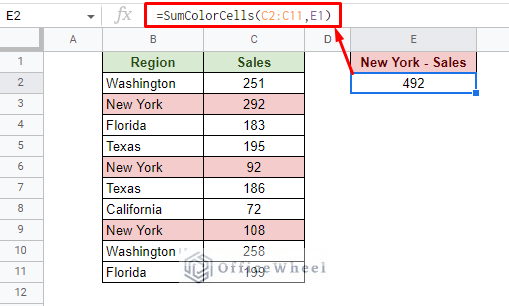 sum colored cells in google sheets using apps script function