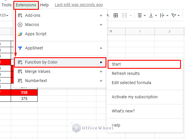 starting the function by color add-on in google sheets