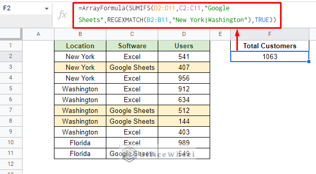 sum if there are multiple conditions for both and and or logic in google sheets