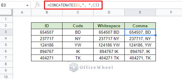 append multiple text and other values in google sheets using the concatenate function