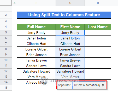 A clipboard is generated to select a separator to execute Split Text to Columns feature