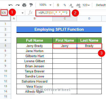 Employing SPLIT function to Split a Cell in Google Sheets
