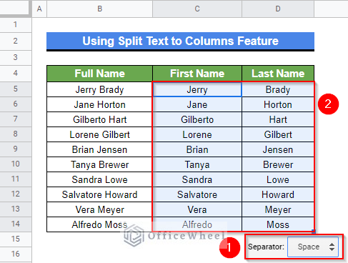 Final output after applying Split Text to Column feature from Clipboard menu