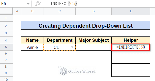 Using INDIRECT Function to Create a Dependent Drop-Down List from Another Sheet in Google Sheets