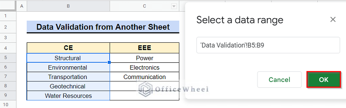 Selecting Different Data Ranges to Edit Data Validation from Another Sheet in Google Sheets