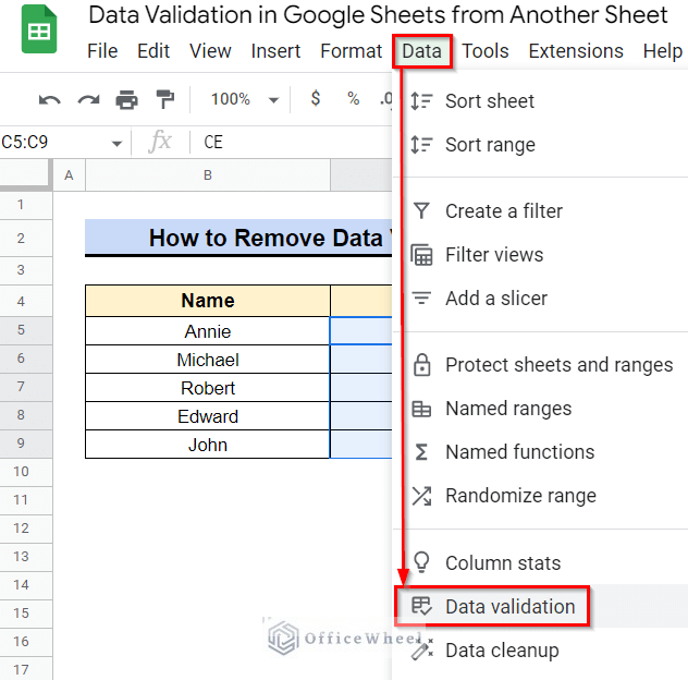 Removing Data Validation from Another Sheet in Google Sheets