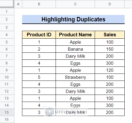 Highlight Duplicates in in Google Sheets