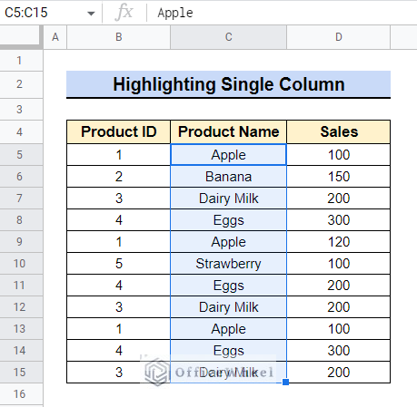 Highlight Duplicates in a Single Column in Google Sheets