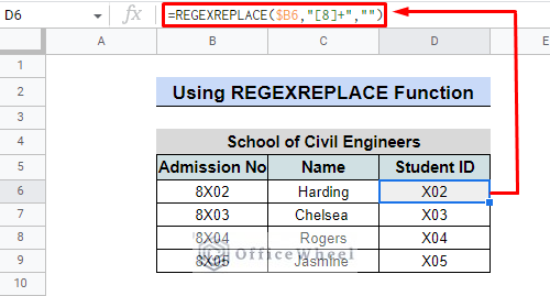 how to remove first character with REGEXREPLACE function