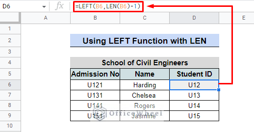 Use of LEFT function to remove character in google sheets