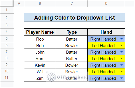 add color to drop down list