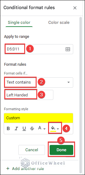 format condition for second dropdown option