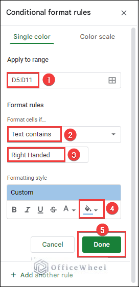 format condition for first dropdown option