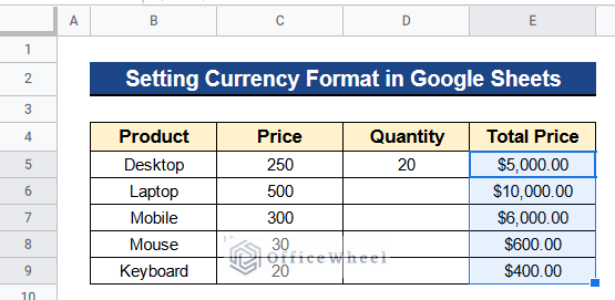 How to Set Currency Format in Google Sheets