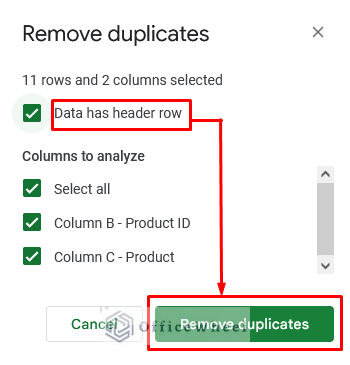 Applying Remove Duplicates Command to Find and Remove Duplicates in Google Sheets
