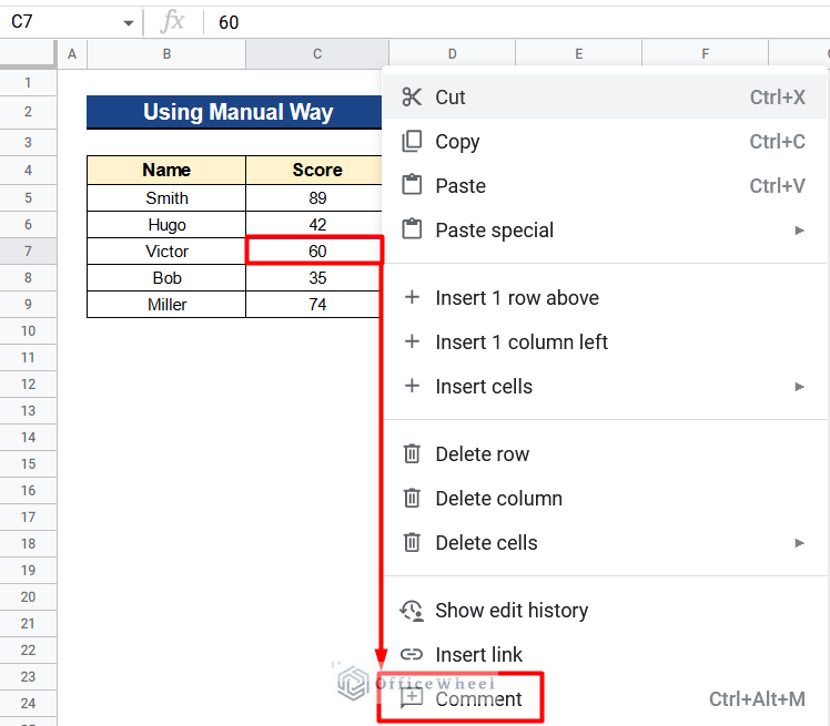 Using Manual Way to Copy and Paste Comments in Google Sheets