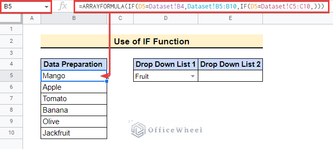  Applying IF Function for conditional drop down list